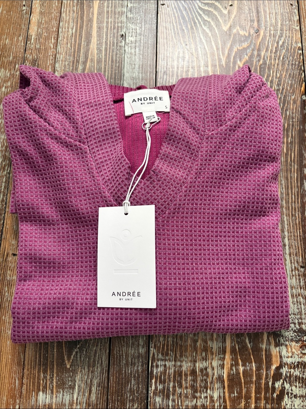 Andrée Pink Waffle Knit V-Neck Sweater